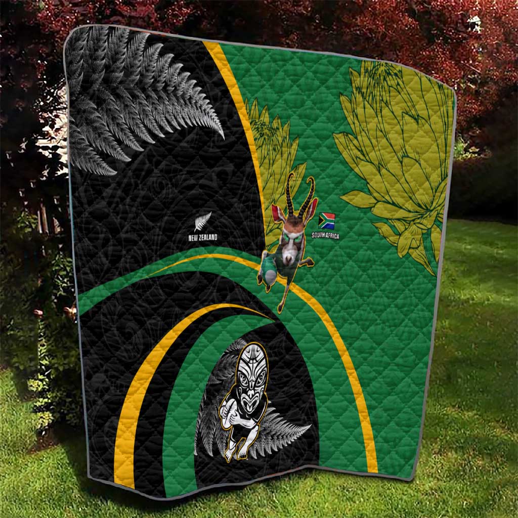 New Zealand And South Africa Rugby Quilt 2023 Springboks Combine All Black Silver Fern LT05