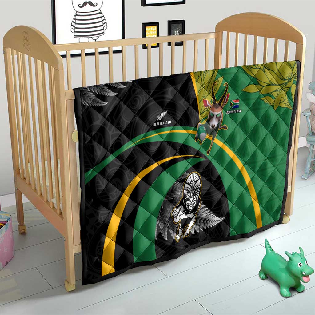 New Zealand And South Africa Rugby Quilt 2023 Springboks Combine All Black Silver Fern LT05