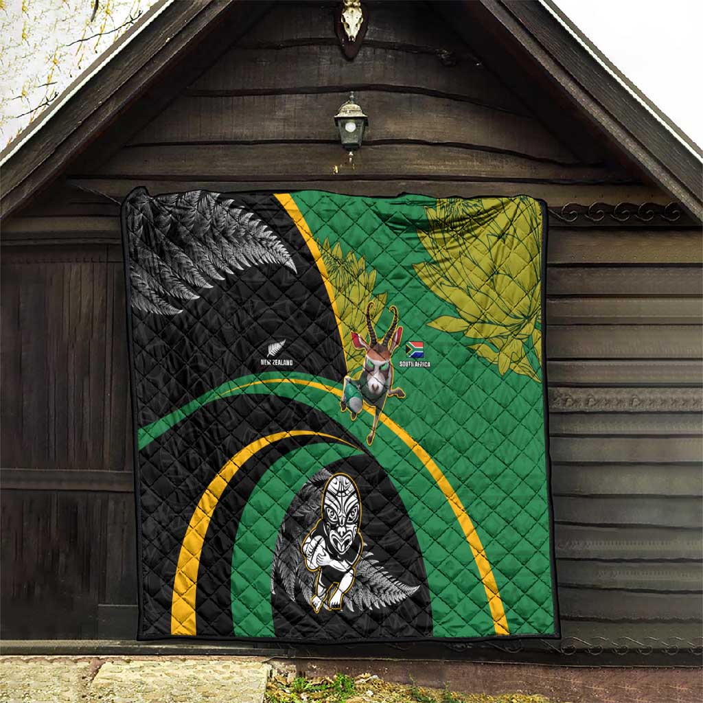 New Zealand And South Africa Rugby Quilt 2023 Springboks Combine All Black Silver Fern LT05