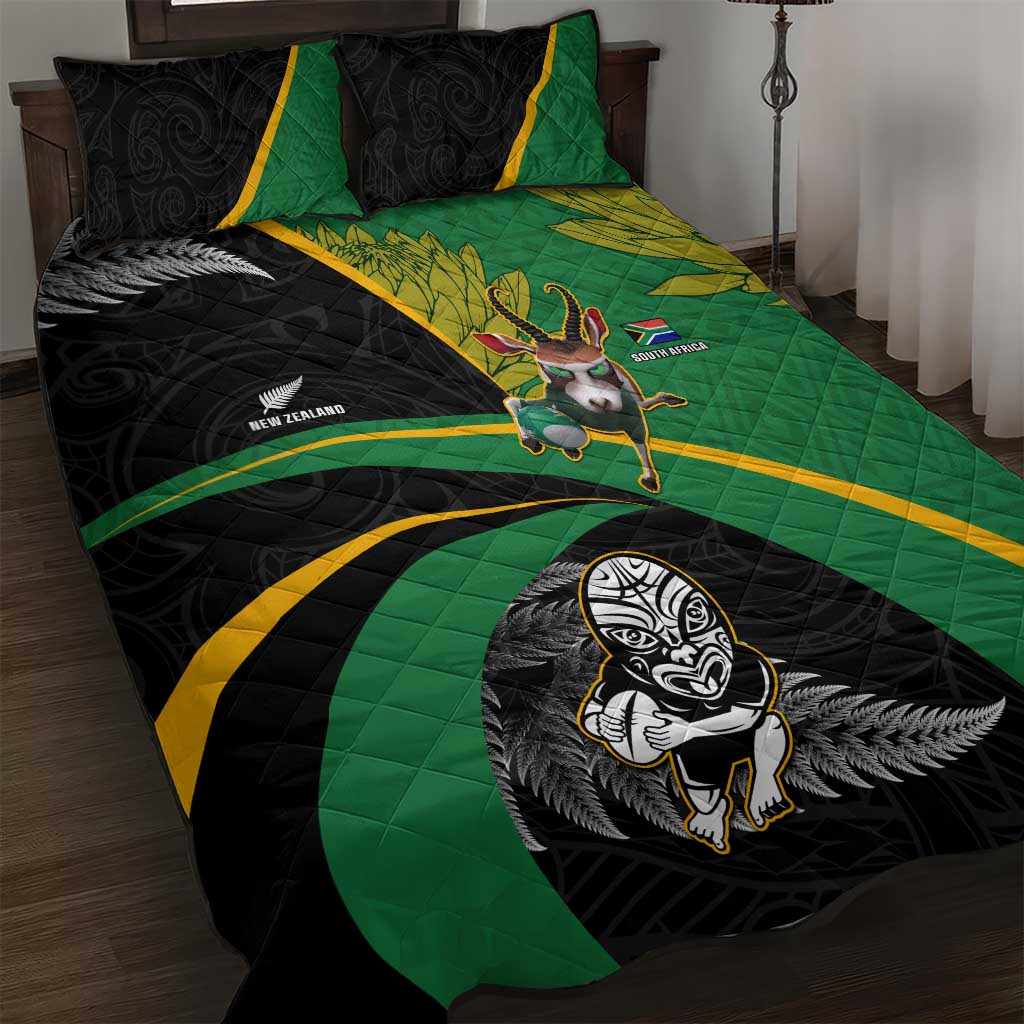 New Zealand And South Africa Rugby Quilt Bed Set 2023 Springboks Combine All Black Silver Fern LT05