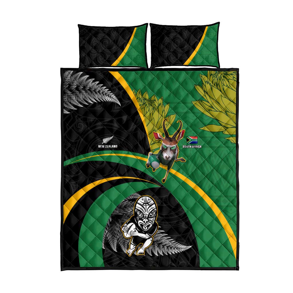 New Zealand And South Africa Rugby Quilt Bed Set 2023 Springboks Combine All Black Silver Fern LT05