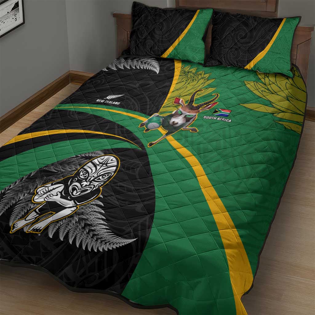 New Zealand And South Africa Rugby Quilt Bed Set 2023 Springboks Combine All Black Silver Fern LT05