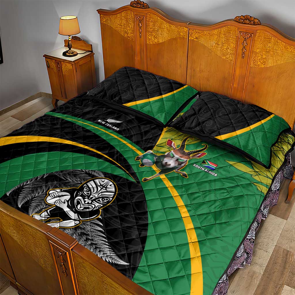 New Zealand And South Africa Rugby Quilt Bed Set 2023 Springboks Combine All Black Silver Fern LT05