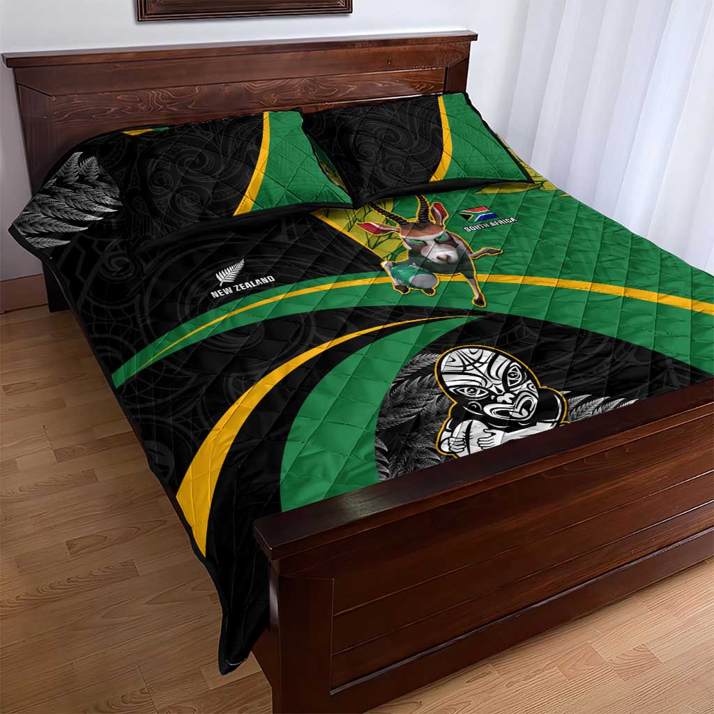 New Zealand And South Africa Rugby Quilt Bed Set 2023 Springboks Combine All Black Silver Fern LT05