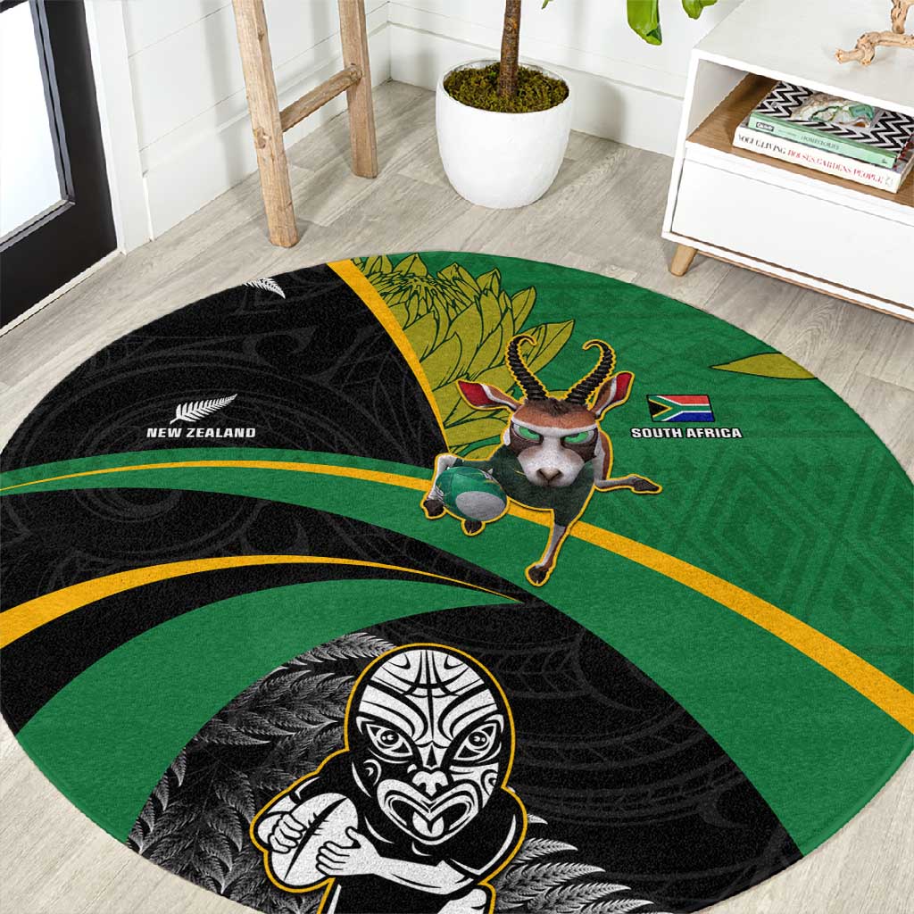 New Zealand And South Africa Rugby Round Carpet 2023 Springboks Combine All Black Silver Fern LT05
