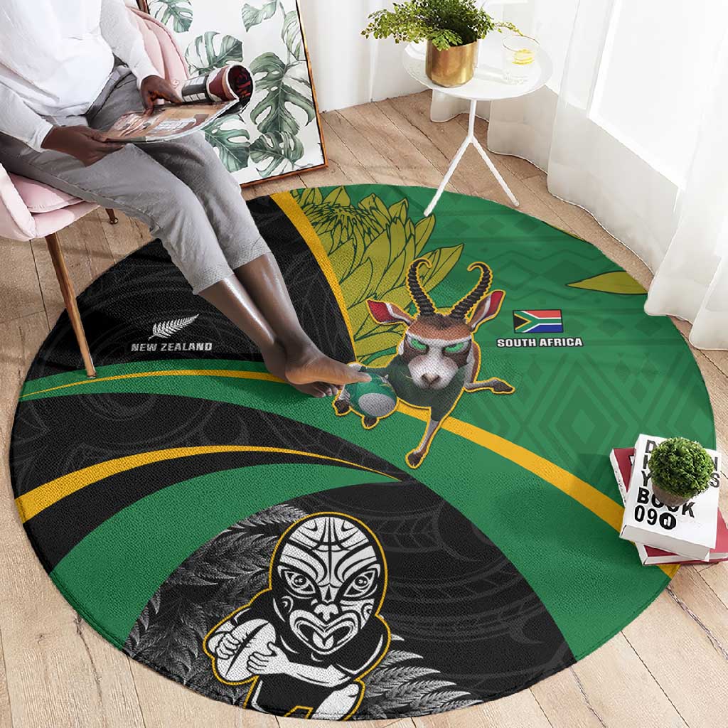 New Zealand And South Africa Rugby Round Carpet 2023 Springboks Combine All Black Silver Fern LT05