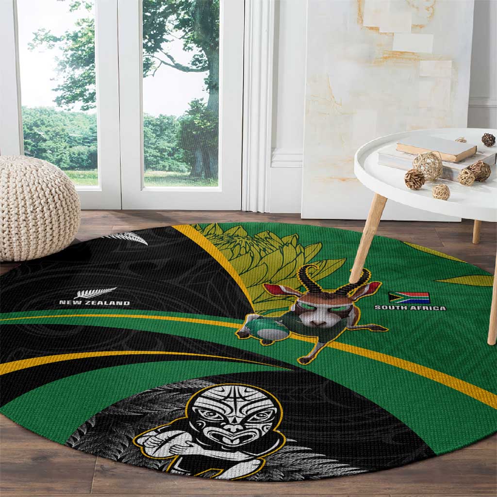 New Zealand And South Africa Rugby Round Carpet 2023 Springboks Combine All Black Silver Fern LT05