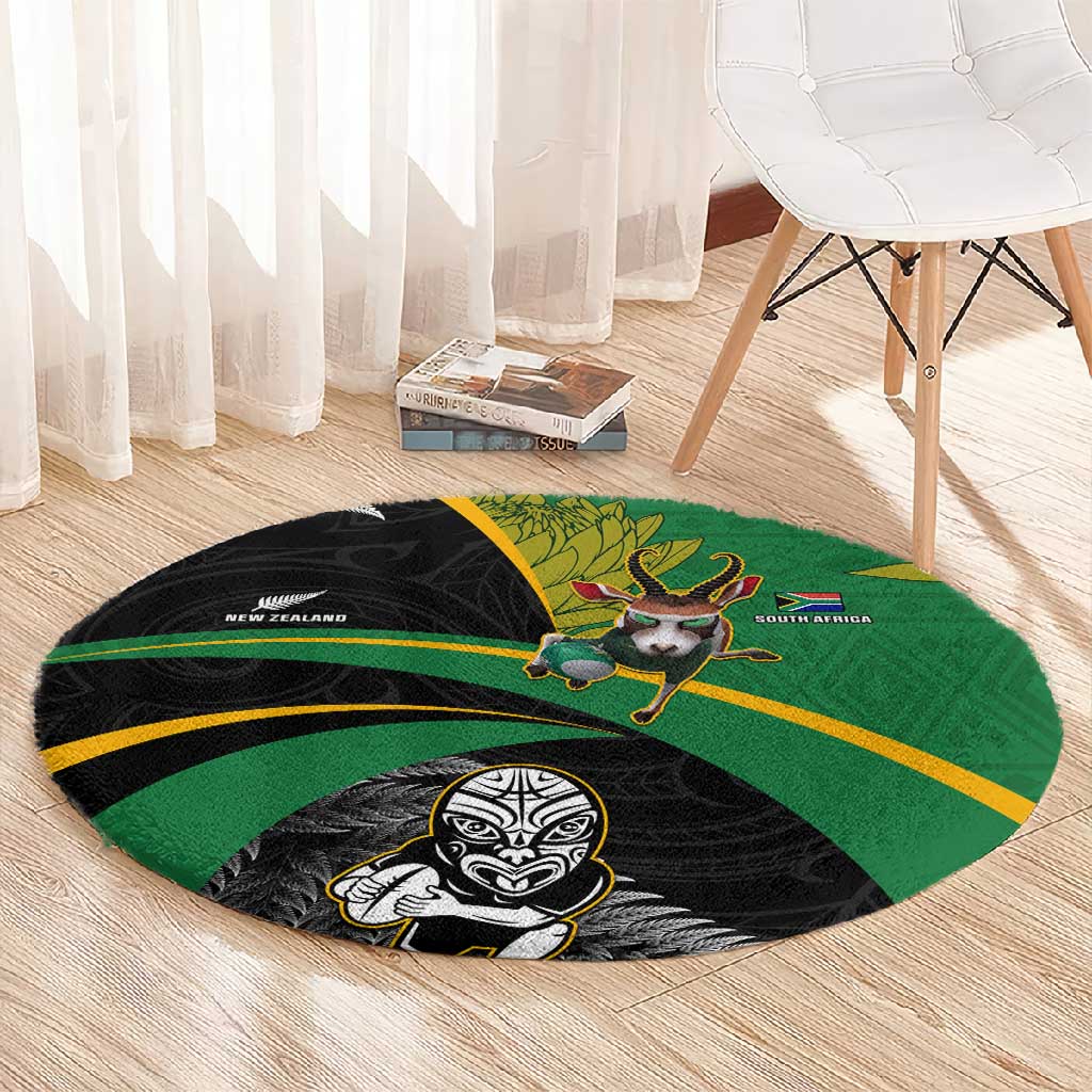 New Zealand And South Africa Rugby Round Carpet 2023 Springboks Combine All Black Silver Fern LT05