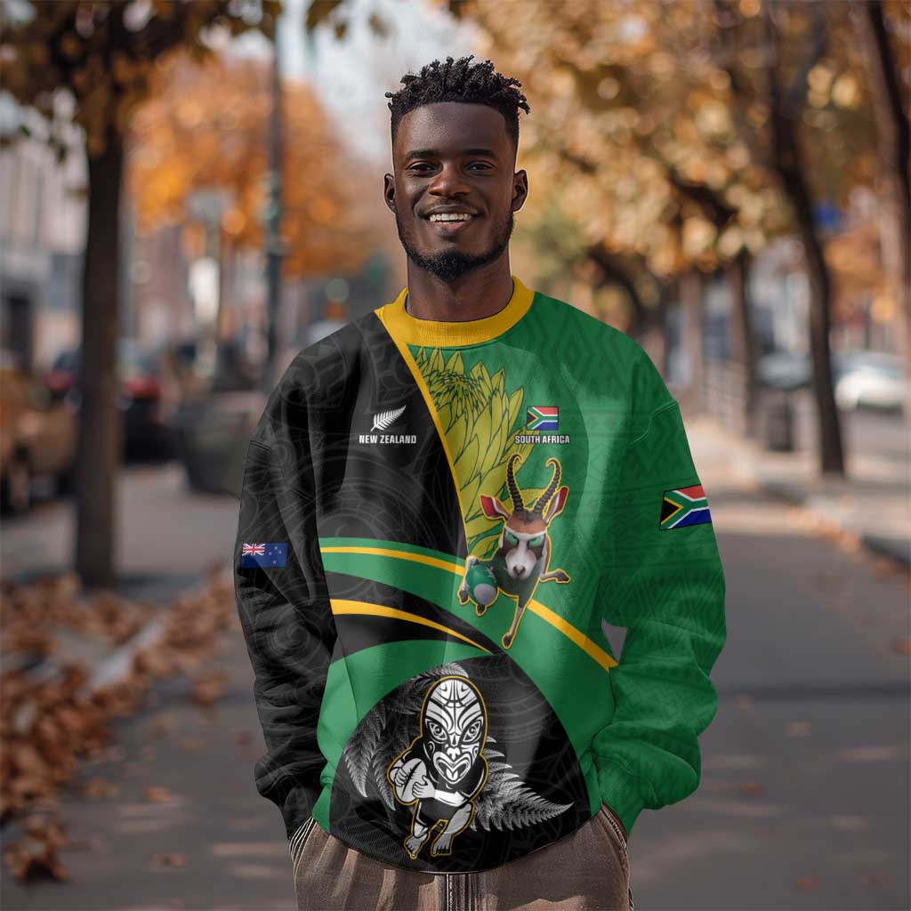 Custom New Zealand And South Africa Rugby Sweatshirt 2023 Springboks Combine All Black Silver Fern LT05