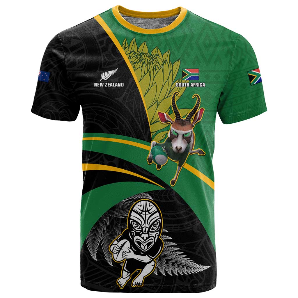 Custom New Zealand And South Africa Rugby T shirt 2023 Springboks Combine All Black Silver Fern LT05