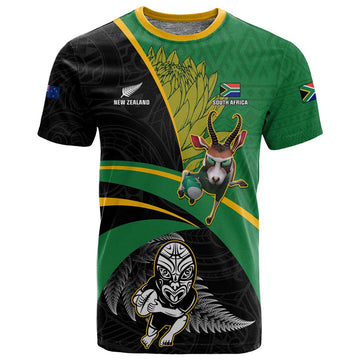 Custom New Zealand And South Africa Rugby T shirt 2023 Springboks Combine All Black Silver Fern LT05