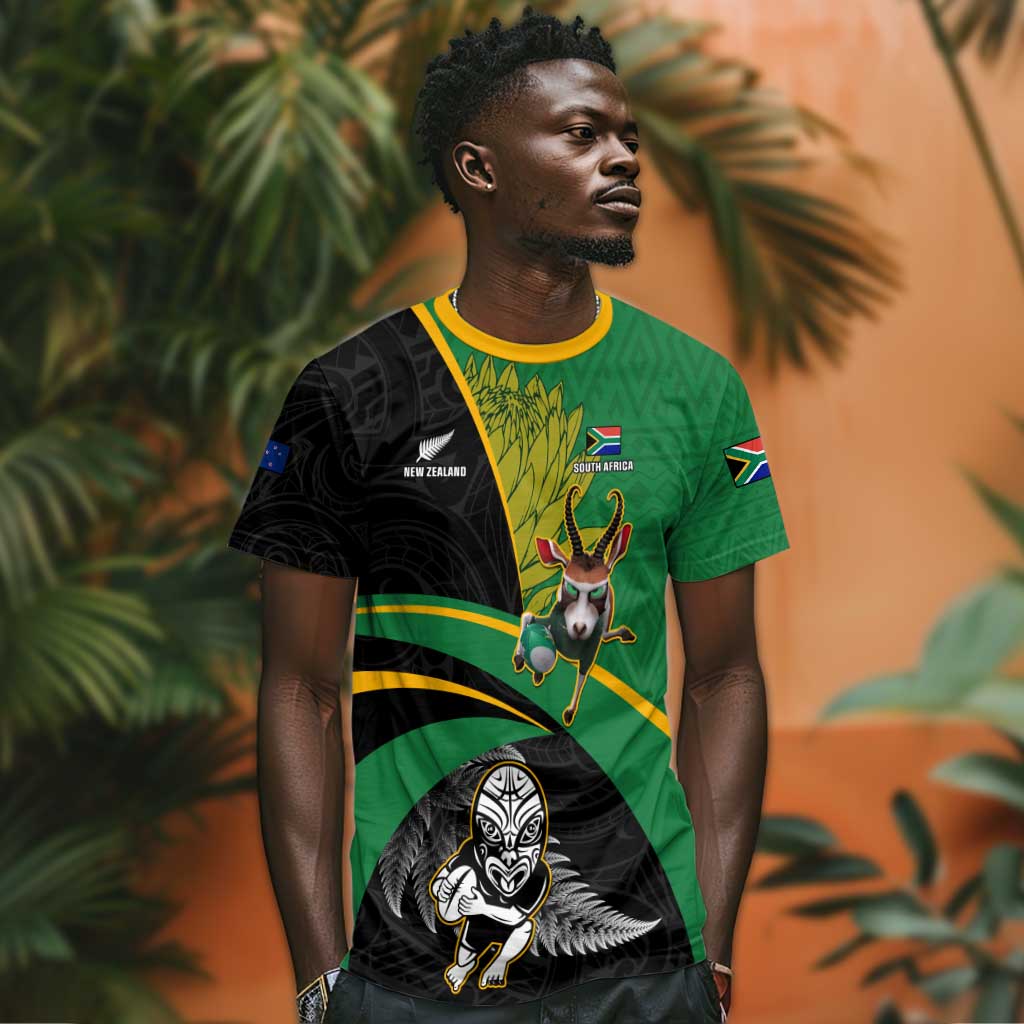 Custom New Zealand And South Africa Rugby T shirt 2023 Springboks Combine All Black Silver Fern LT05