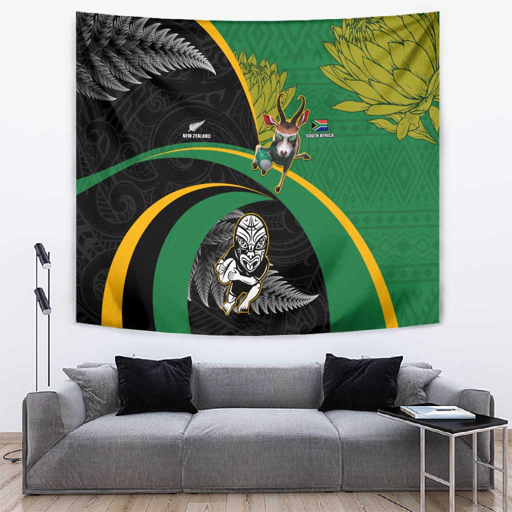 New Zealand And South Africa Rugby Tapestry 2023 Springboks Combine All Black Silver Fern LT05