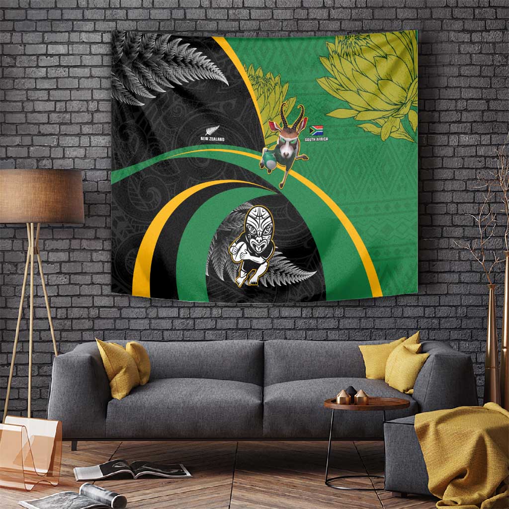 New Zealand And South Africa Rugby Tapestry 2023 Springboks Combine All Black Silver Fern LT05