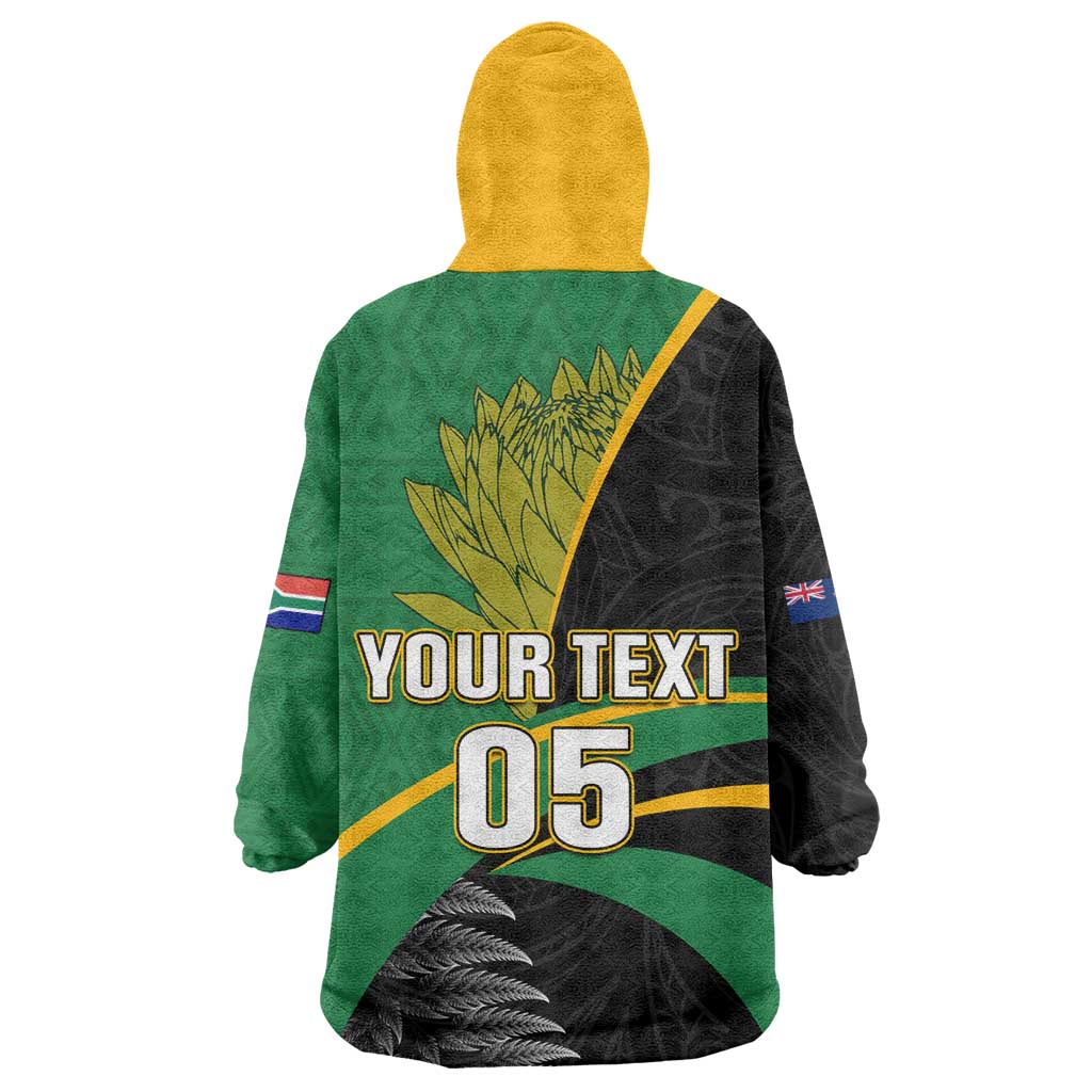 Custom New Zealand And South Africa Rugby Wearable Blanket Hoodie 2023 Springboks Combine All Black Silver Fern LT05
