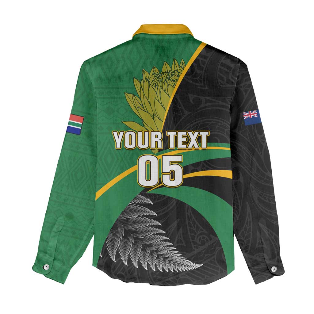 Custom New Zealand And South Africa Rugby Women Casual Shirt 2023 Springboks Combine All Black Silver Fern LT05