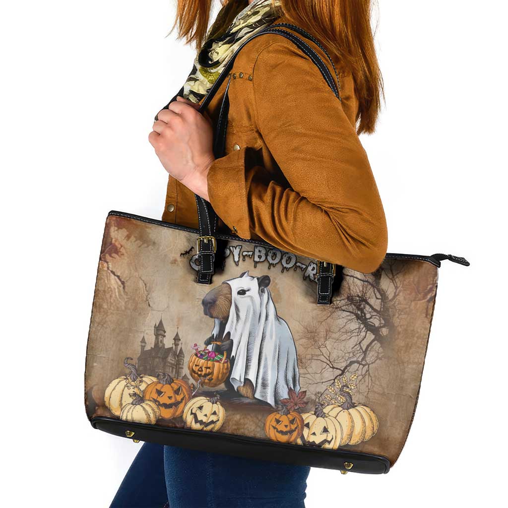Halloween Capy Boo Ra Leather Tote Bag Spooky Bara Season LT05