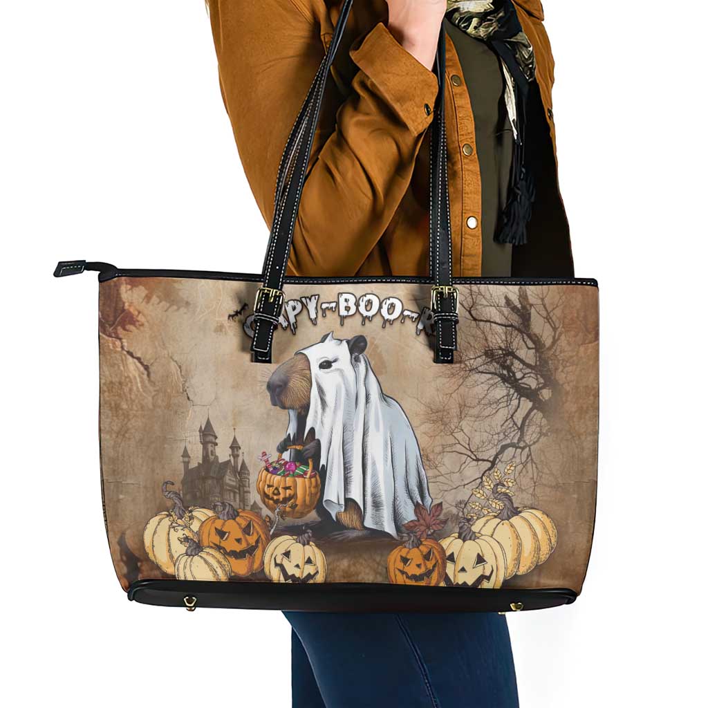 Halloween Capy Boo Ra Leather Tote Bag Spooky Bara Season LT05