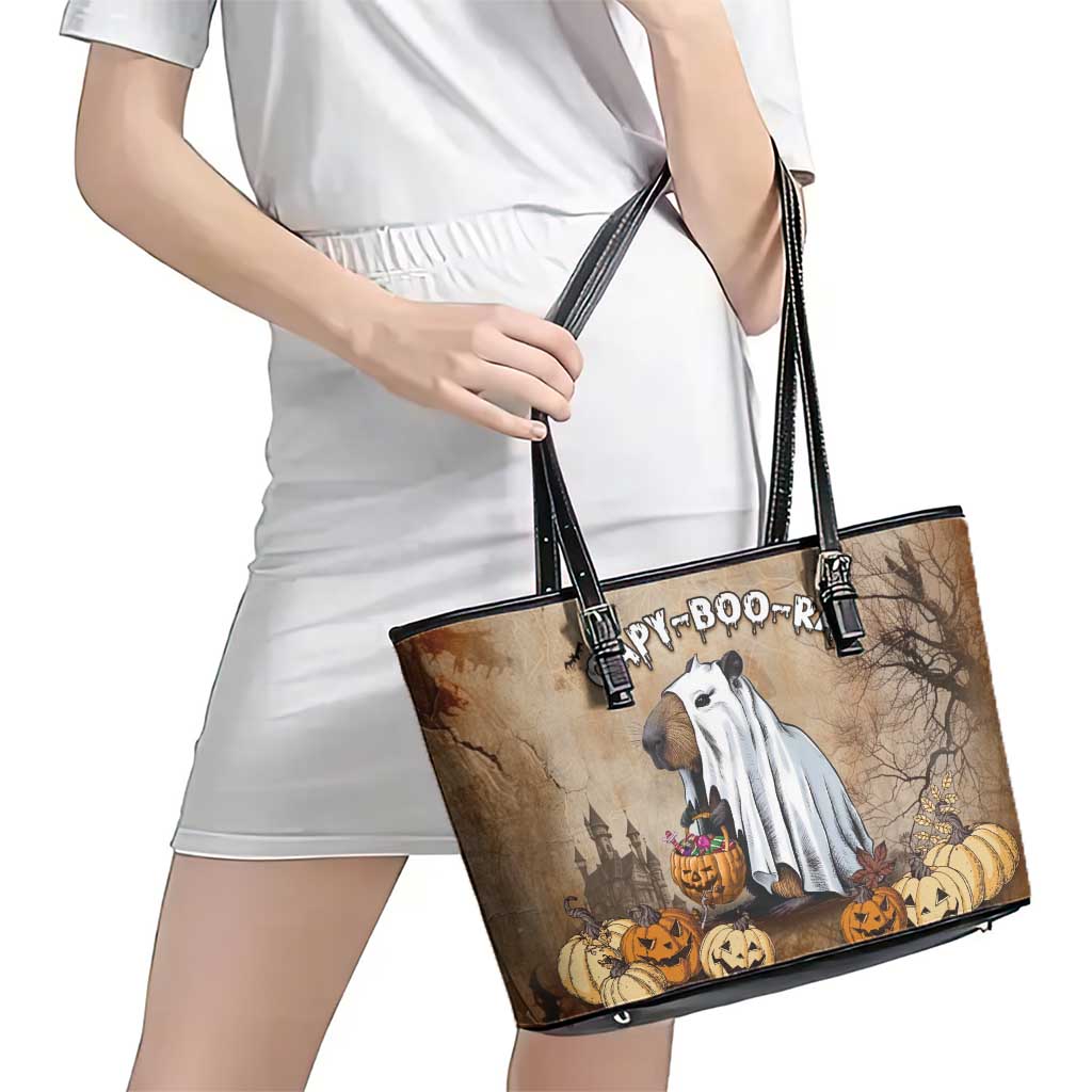 Halloween Capy Boo Ra Leather Tote Bag Spooky Bara Season LT05