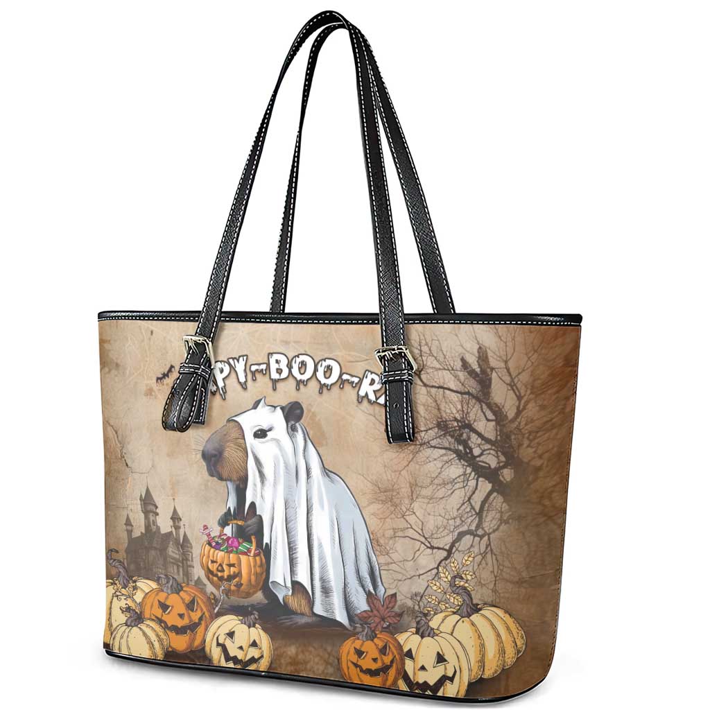 Halloween Capy Boo Ra Leather Tote Bag Spooky Bara Season LT05