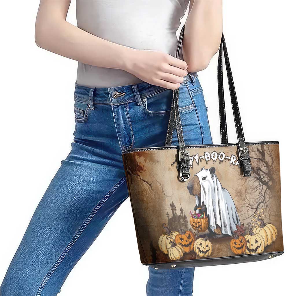 Halloween Capy Boo Ra Leather Tote Bag Spooky Bara Season LT05