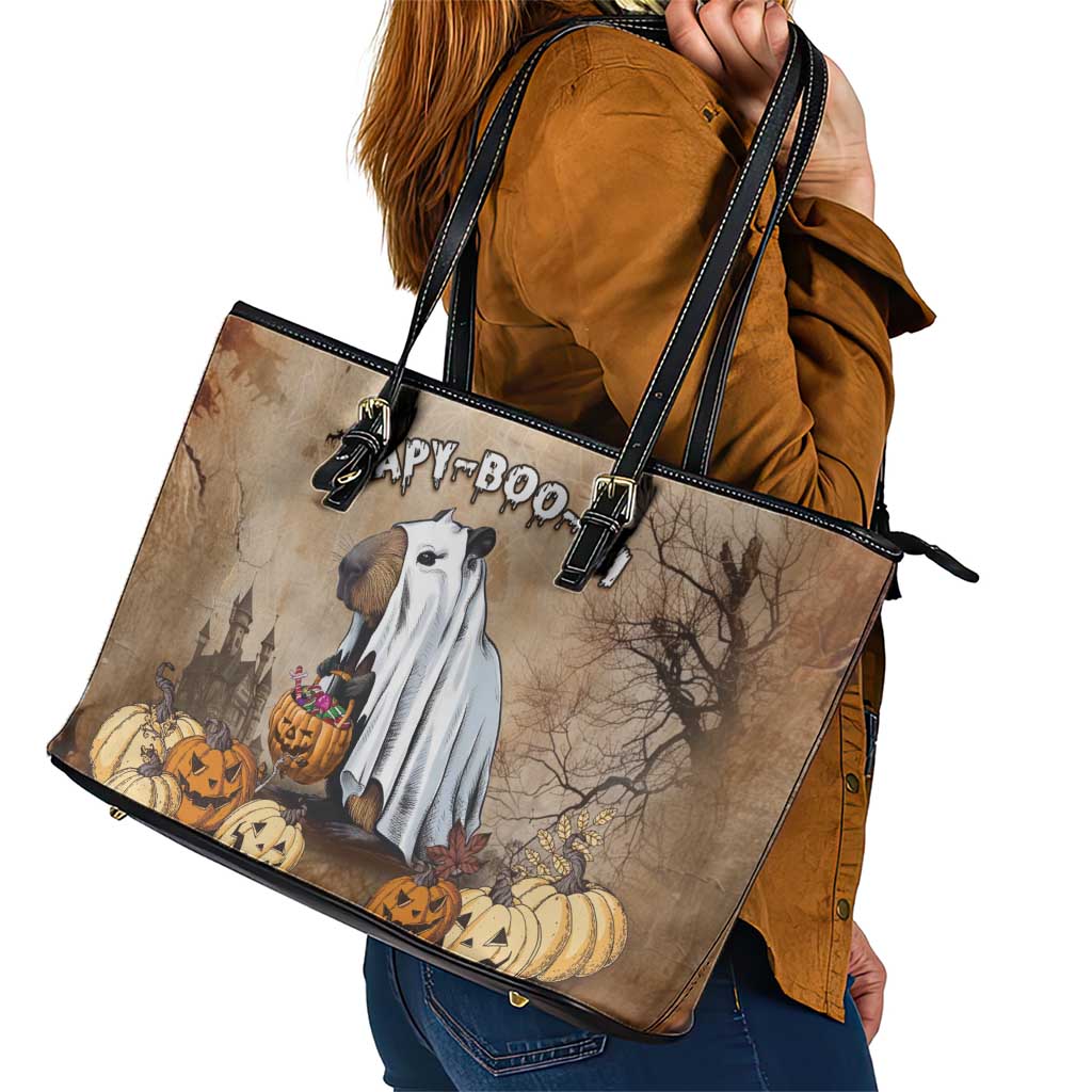 Halloween Capy Boo Ra Leather Tote Bag Spooky Bara Season LT05
