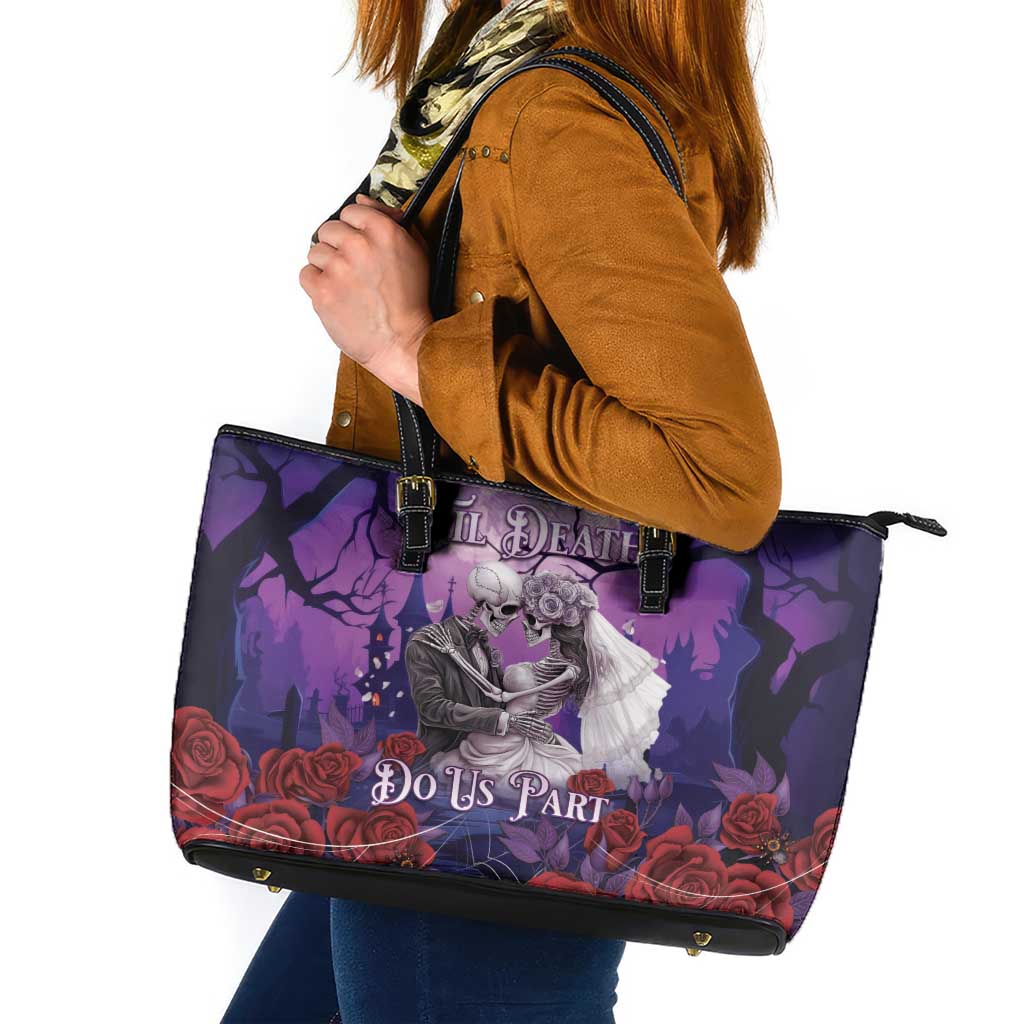 Halloween Skeleton Couple Leather Tote Bag Til Death Do Us Part LT05