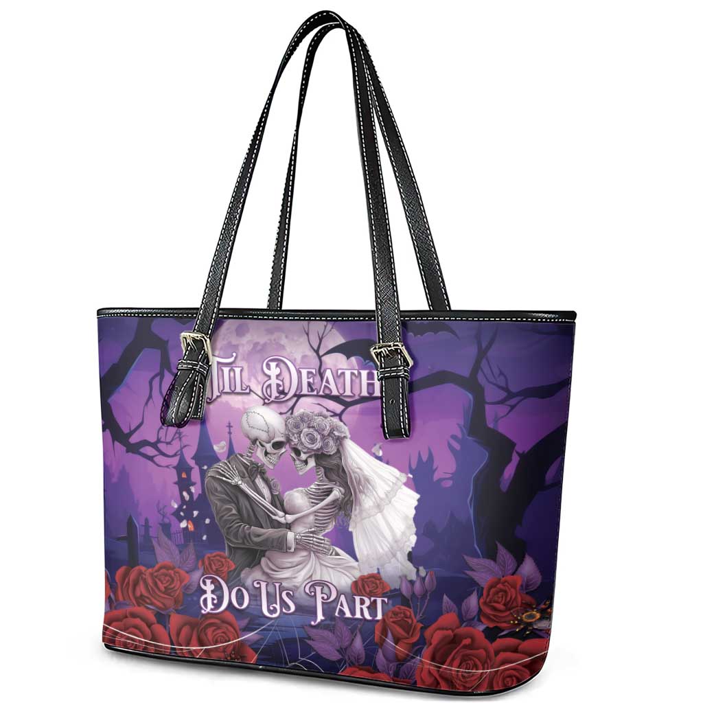 Halloween Skeleton Couple Leather Tote Bag Til Death Do Us Part LT05