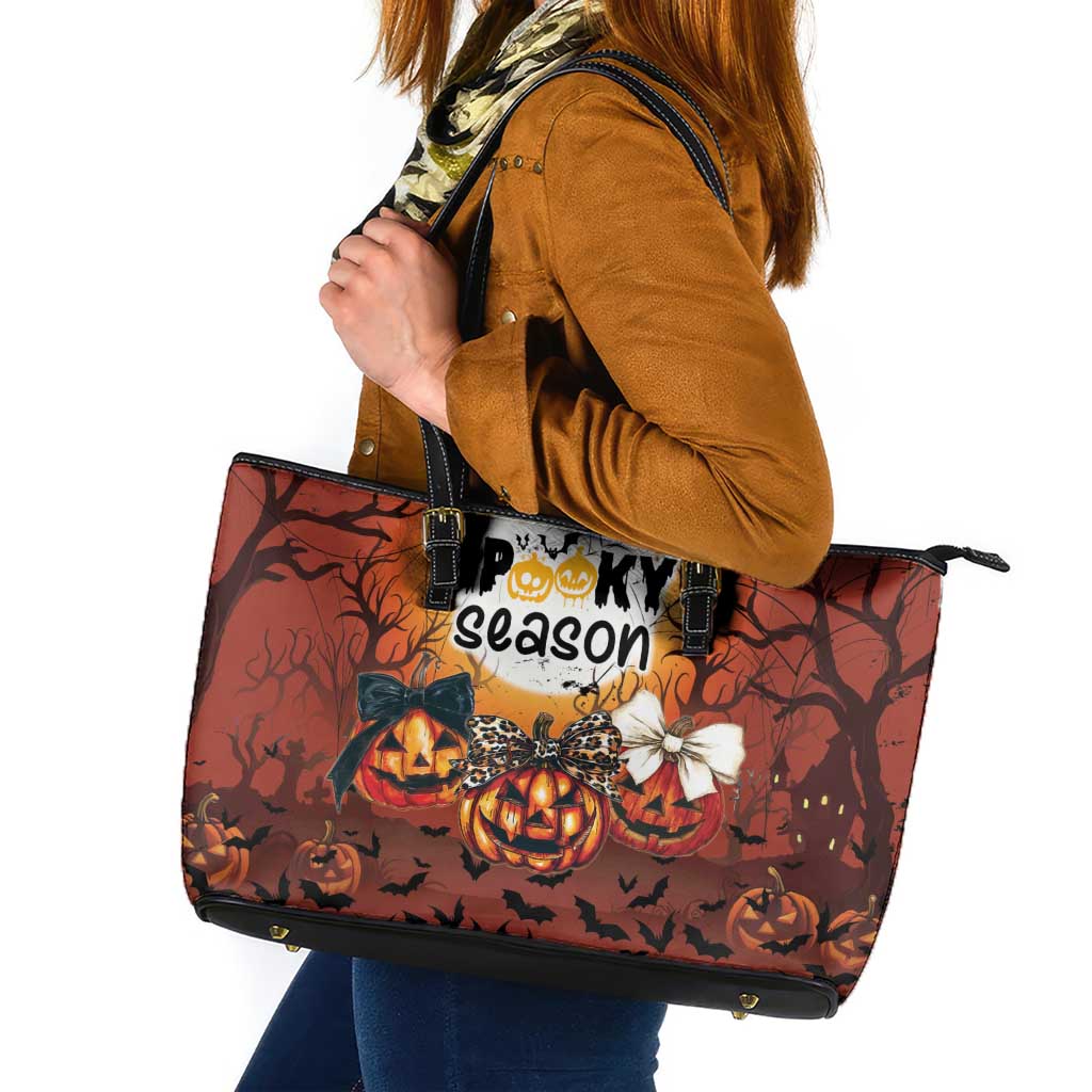 Coquette Pumpkin Halloween Leather Tote Bag It's Spooky Season LT05