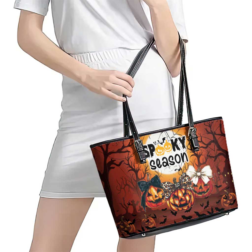 Coquette Pumpkin Halloween Leather Tote Bag It's Spooky Season LT05
