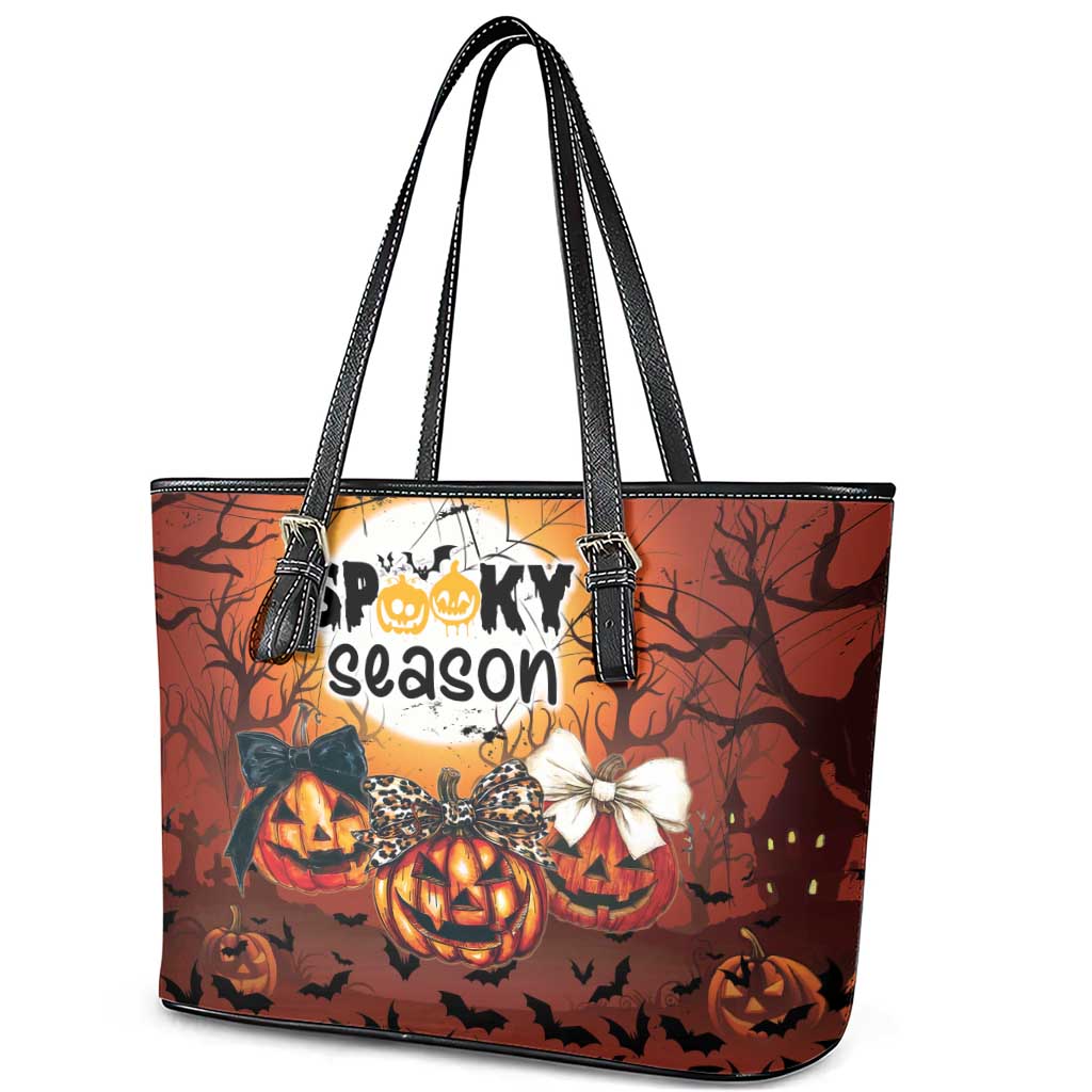 Coquette Pumpkin Halloween Leather Tote Bag It's Spooky Season LT05