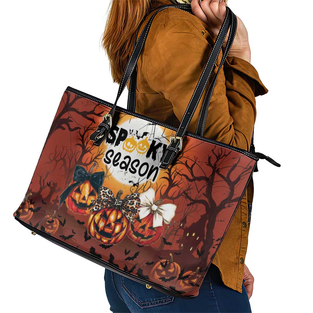 Coquette Pumpkin Halloween Leather Tote Bag It's Spooky Season LT05