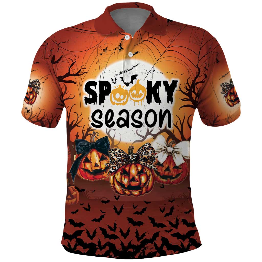 Coquette Pumpkin Halloween Polo Shirt It's Spooky Season LT05