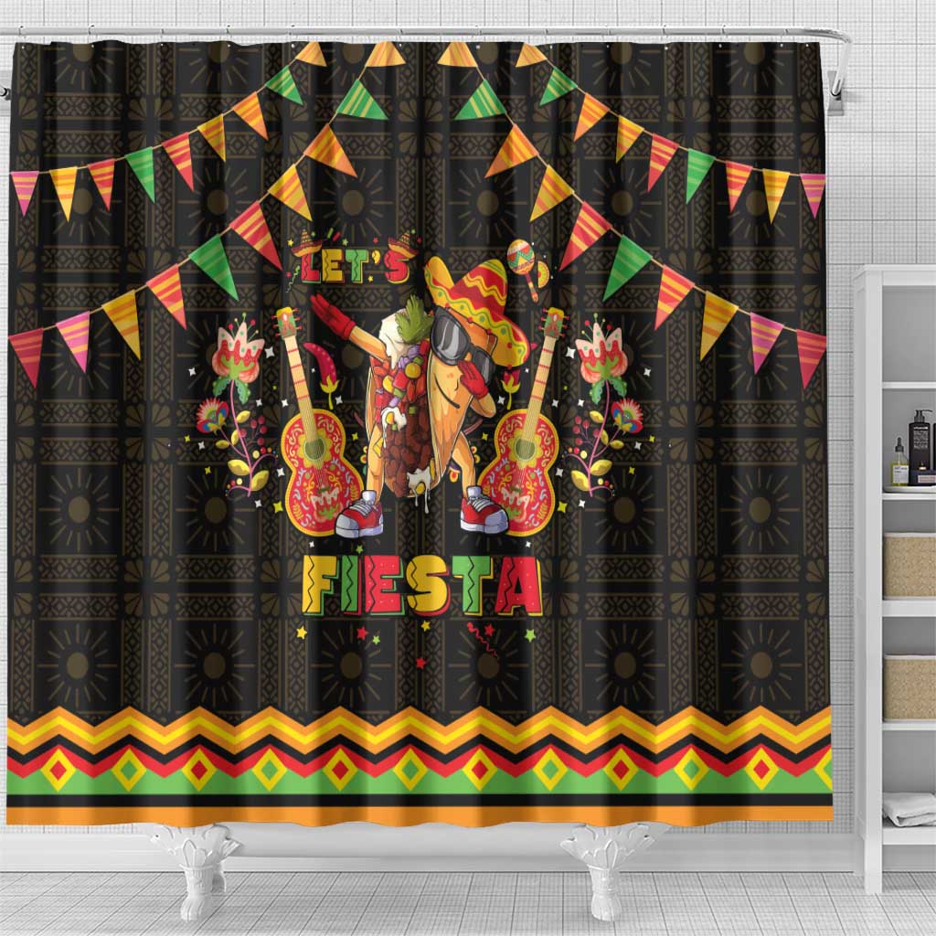 Mexico Cinco De Mayo Shower Curtain Let's Fiesta Dabbing Taco LT05