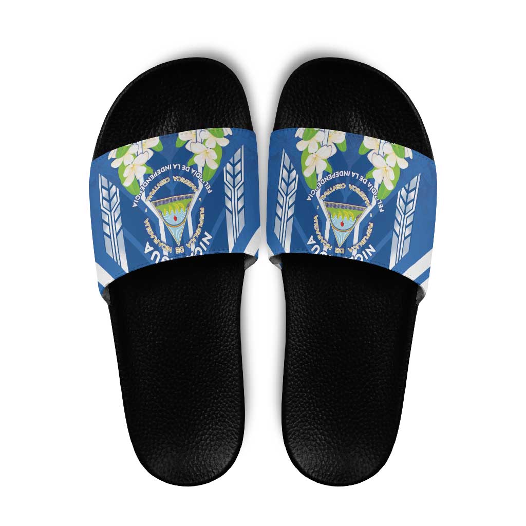 Nicaragua Independence Day 1821 Slide Sandals Coat Of Arms With Plumeria LT05