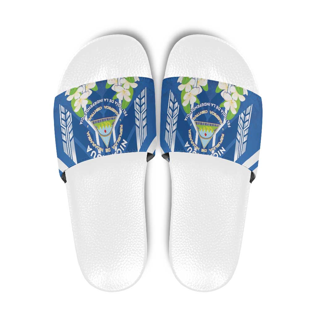 Nicaragua Independence Day 1821 Slide Sandals Coat Of Arms With Plumeria LT05