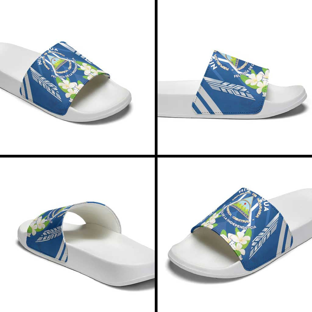 Nicaragua Independence Day 1821 Slide Sandals Coat Of Arms With Plumeria LT05