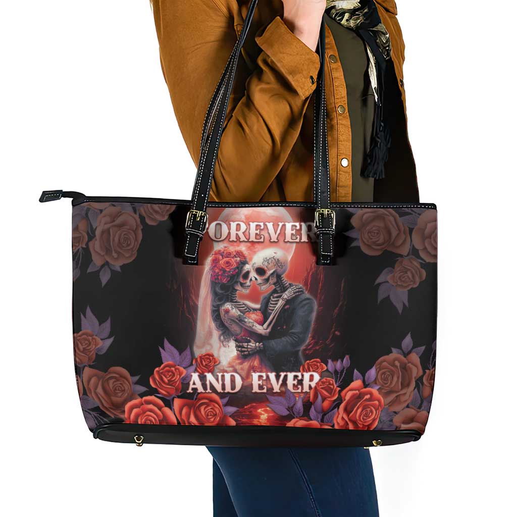 Day of Dead Couple Sugar Skull Leather Tote Bag Forever and Ever! LT05