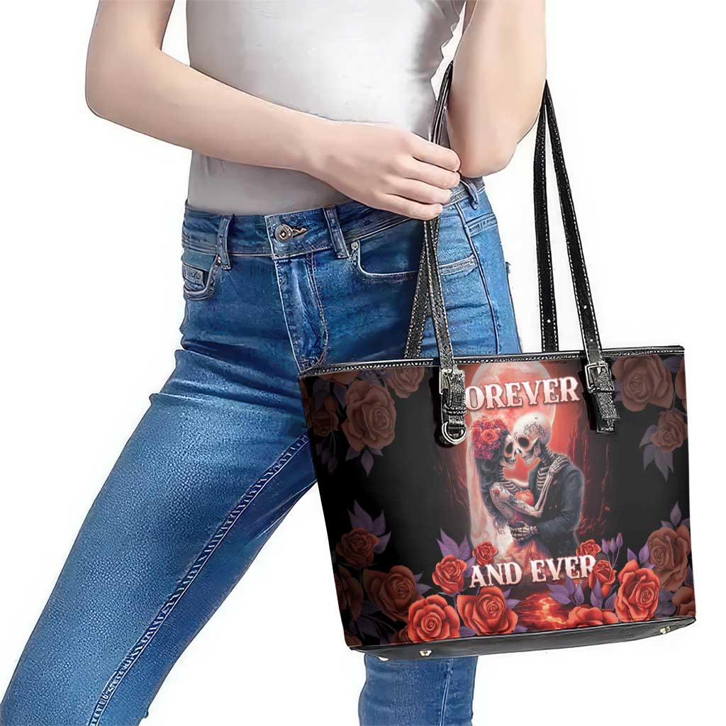 Day of Dead Couple Sugar Skull Leather Tote Bag Forever and Ever! LT05