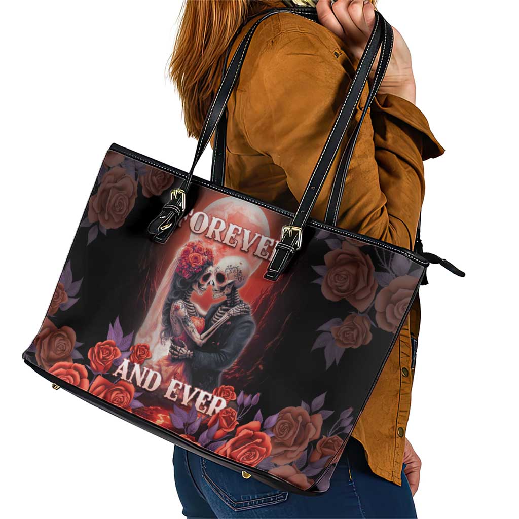 Day of Dead Couple Sugar Skull Leather Tote Bag Forever and Ever! LT05