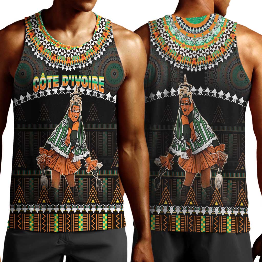 Ivory Coast Festival Of Masks Men Tank Top Traditional Zaouli Dance LT05