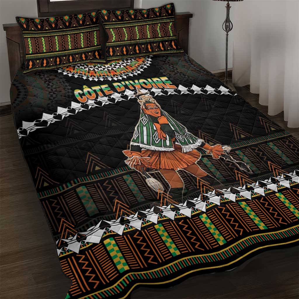 Ivory Coast Festival Of Masks Quilt Bed Set Traditional Zaouli Dance LT05