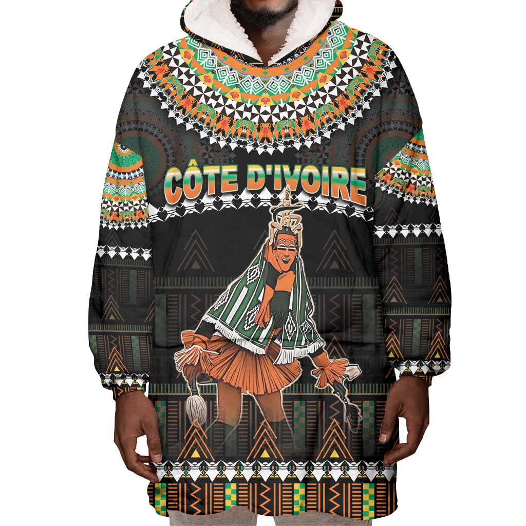 Ivory Coast Festival Of Masks Wearable Blanket Hoodie Traditional Zaouli Dance LT05
