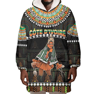 Ivory Coast Festival Of Masks Wearable Blanket Hoodie Traditional Zaouli Dance LT05