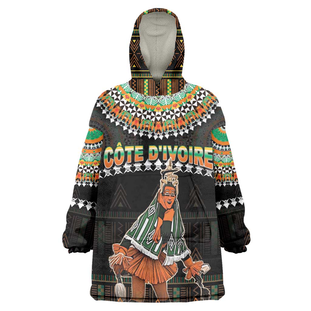 Ivory Coast Festival Of Masks Wearable Blanket Hoodie Traditional Zaouli Dance LT05