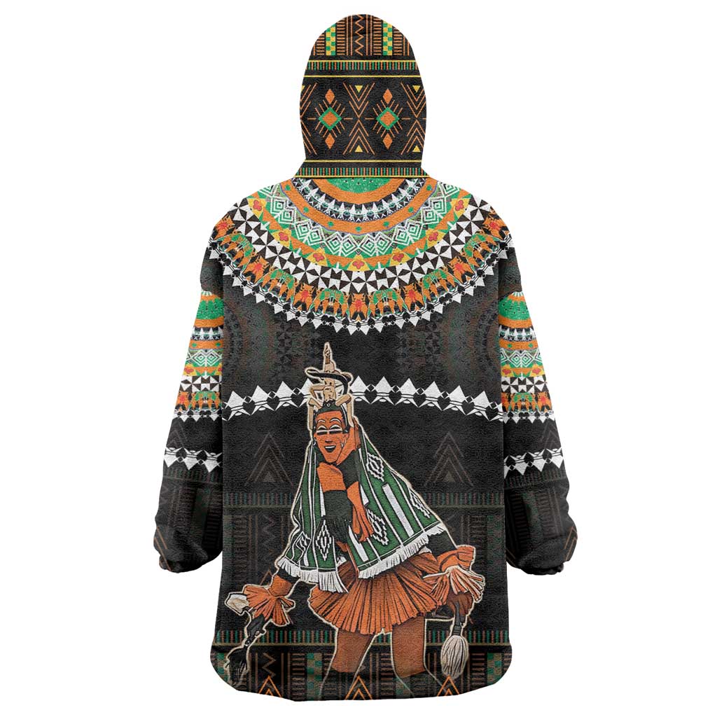 Ivory Coast Festival Of Masks Wearable Blanket Hoodie Traditional Zaouli Dance LT05