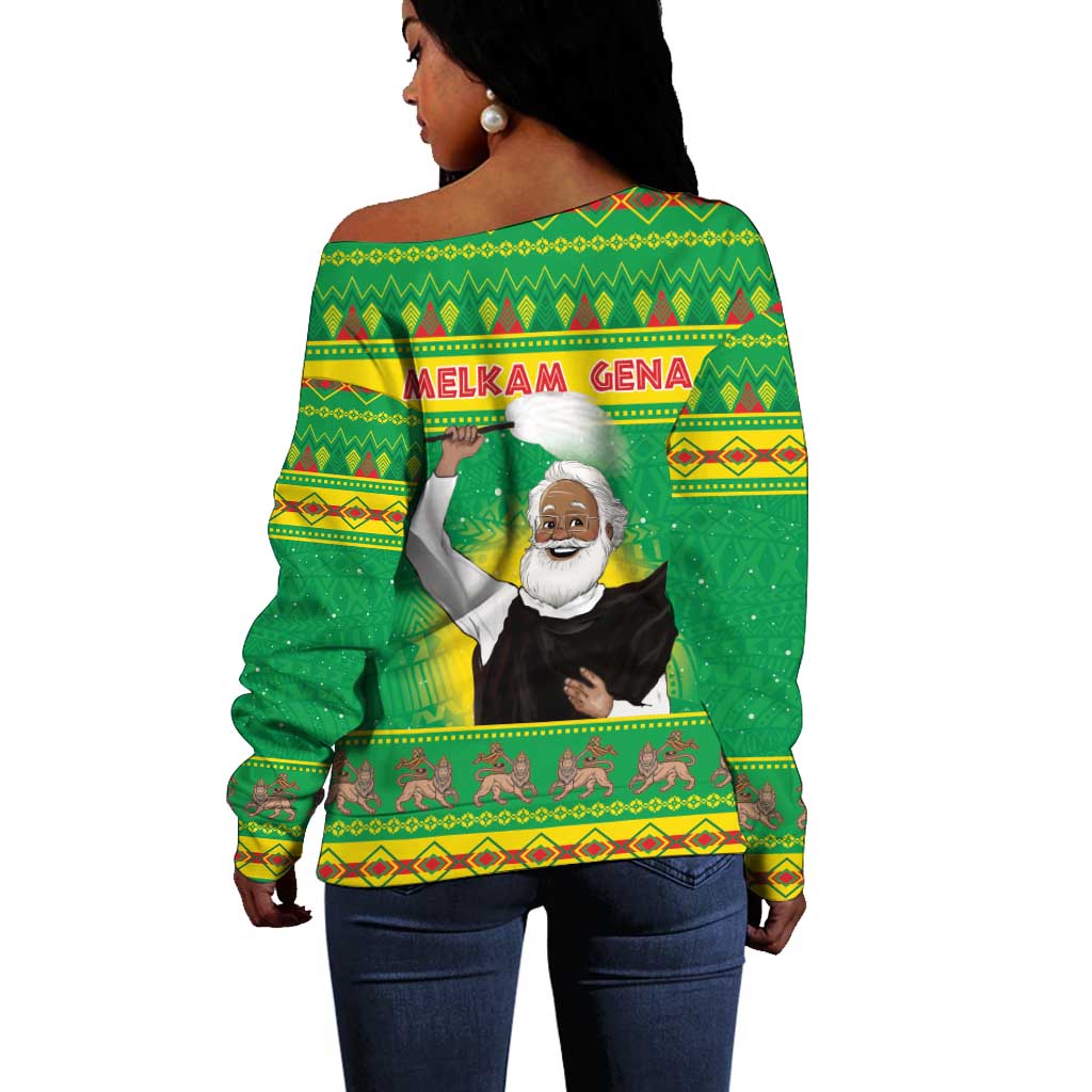 Afro Ethiopia Christmas Off Shoulder Sweater Melkam Gena Yegena Abat LT05
