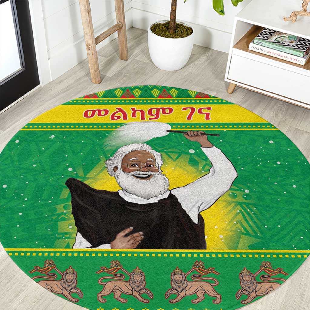 Afro Ethiopia Christmas Round Carpet Melkam Gena Yegena Abat LT05