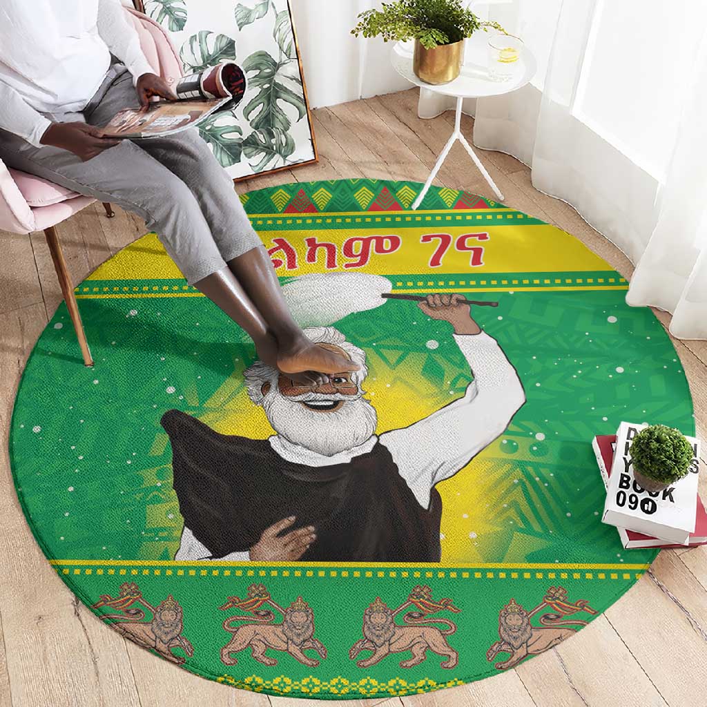 Afro Ethiopia Christmas Round Carpet Melkam Gena Yegena Abat LT05