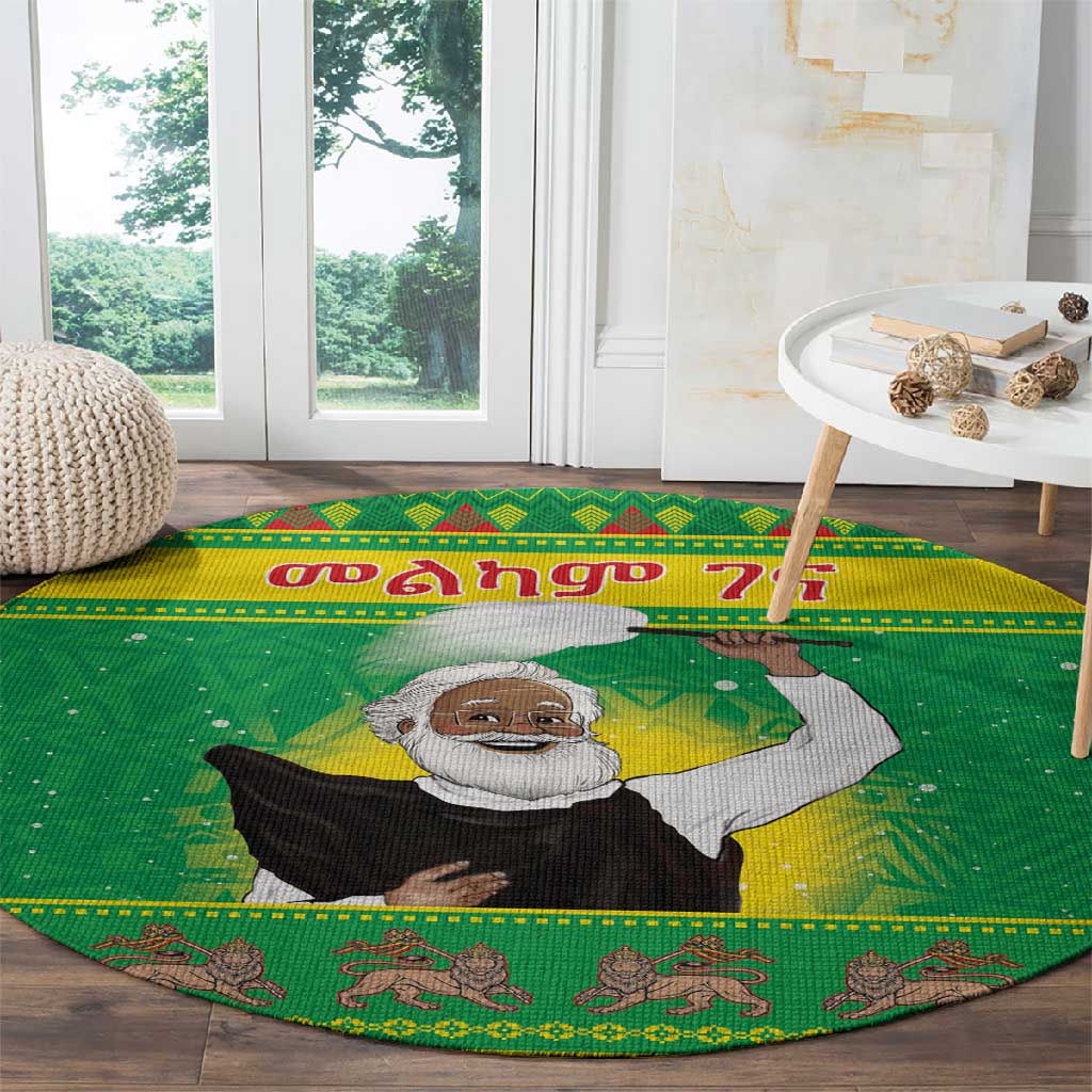 Afro Ethiopia Christmas Round Carpet Melkam Gena Yegena Abat LT05